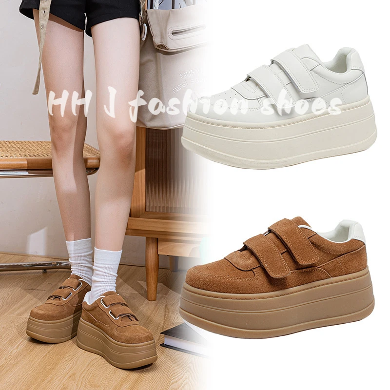 猛犸面包厚底真皮小白鞋女2025秋季新款魔术贴增高休闲板鞋女鞋潮