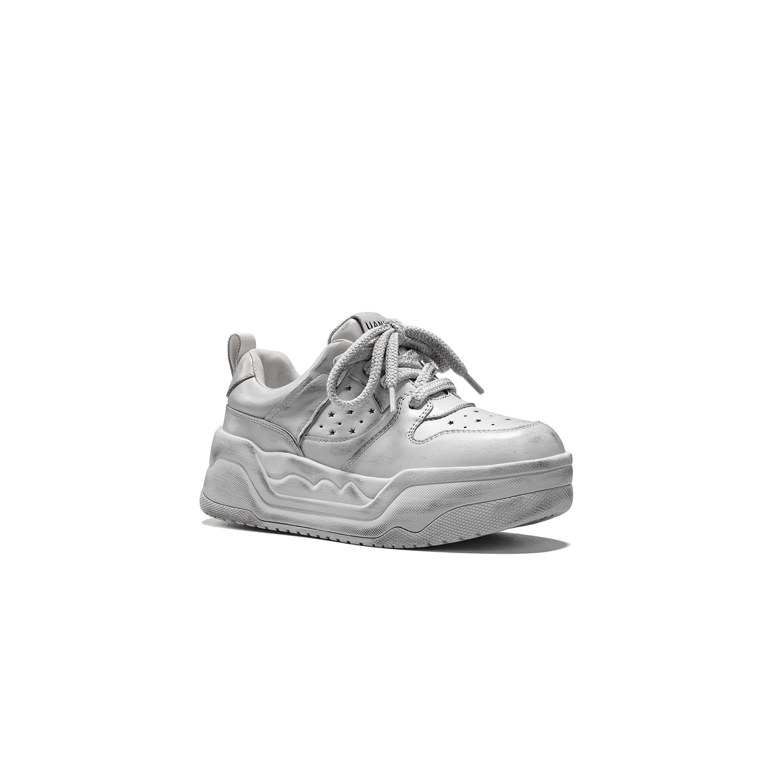 uandi原创25年冬季新款擦色做旧百搭纯皮低帮增高运动滑板鞋女鞋