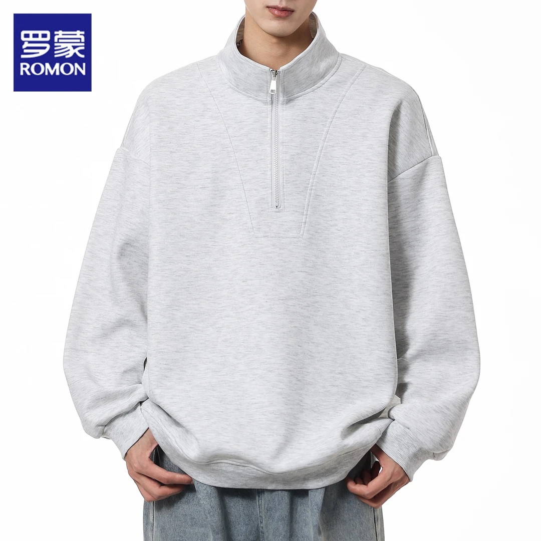 罗蒙半拉链立领卫衣男士2025秋季新款宽松立领痞帅慵懒风外套男装