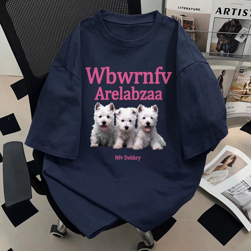 jtrt潮牌美式小狗字母印花夏季纯棉短袖t恤男女休闲宽松圆领上衣