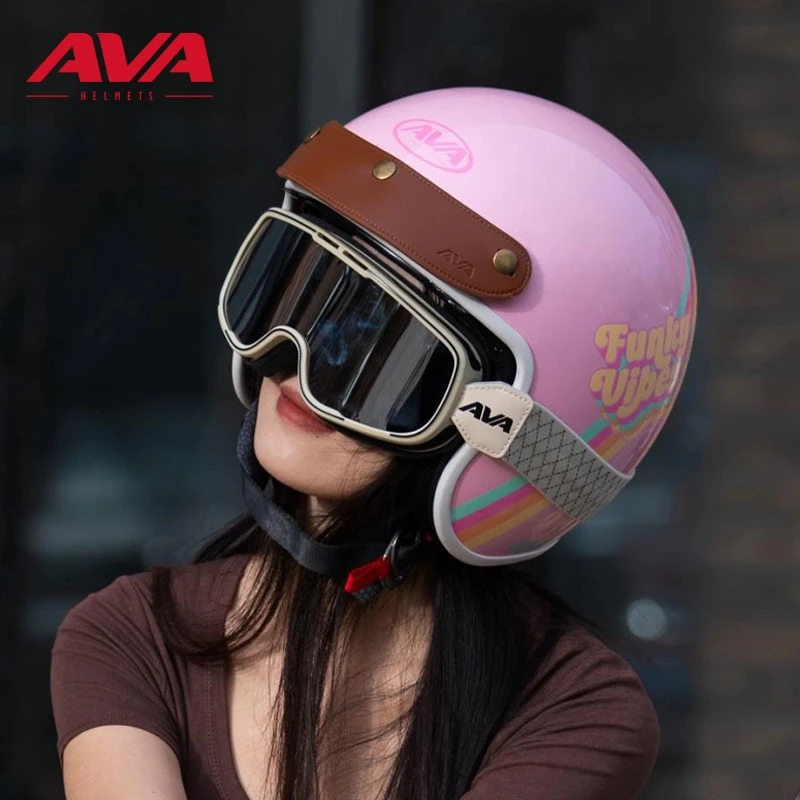 AVA 复兴半盔四分之三头盔摩托车夏季男女复古盔踏板巡航复古车