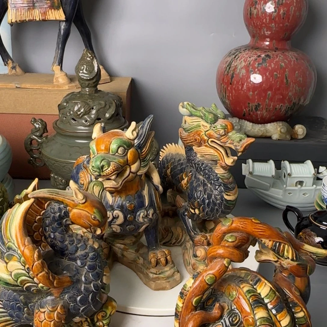 摆件三彩四大神兽全美品