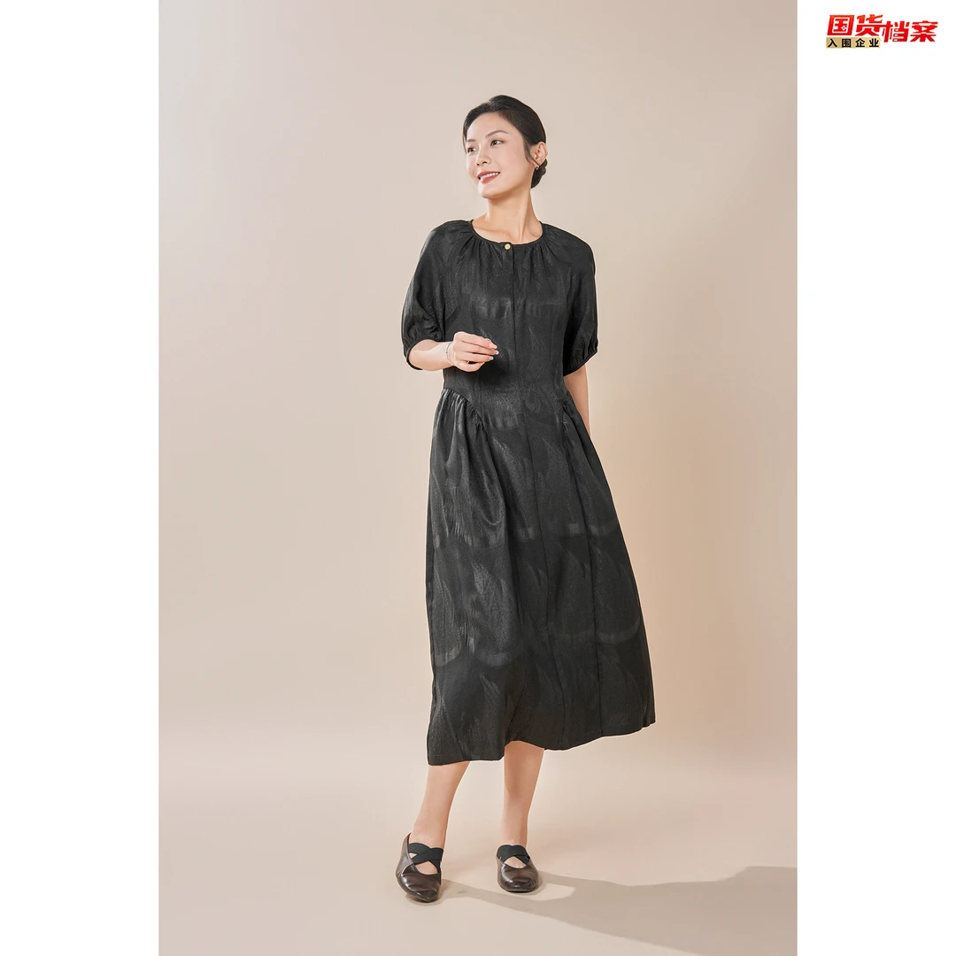 【万象有衣】三只孔雀-香云纱连衣裙-8106