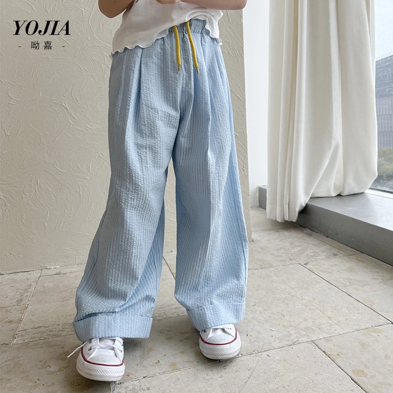 YOJIA女童休闲裤夏季2025新款洋气宽松女大童阔腿裤夏款儿童裤子