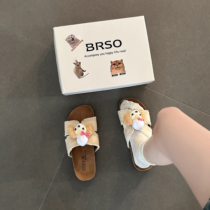 复古可爱卡通配裙子厚底凉拖鞋2025夏季新款百搭一字拖女勃肯拖鞋