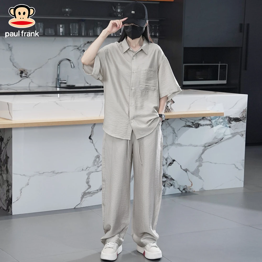 paul frank/大嘴猴2025夏季新款套装衬衣短袖长裤休闲宽松潮百搭