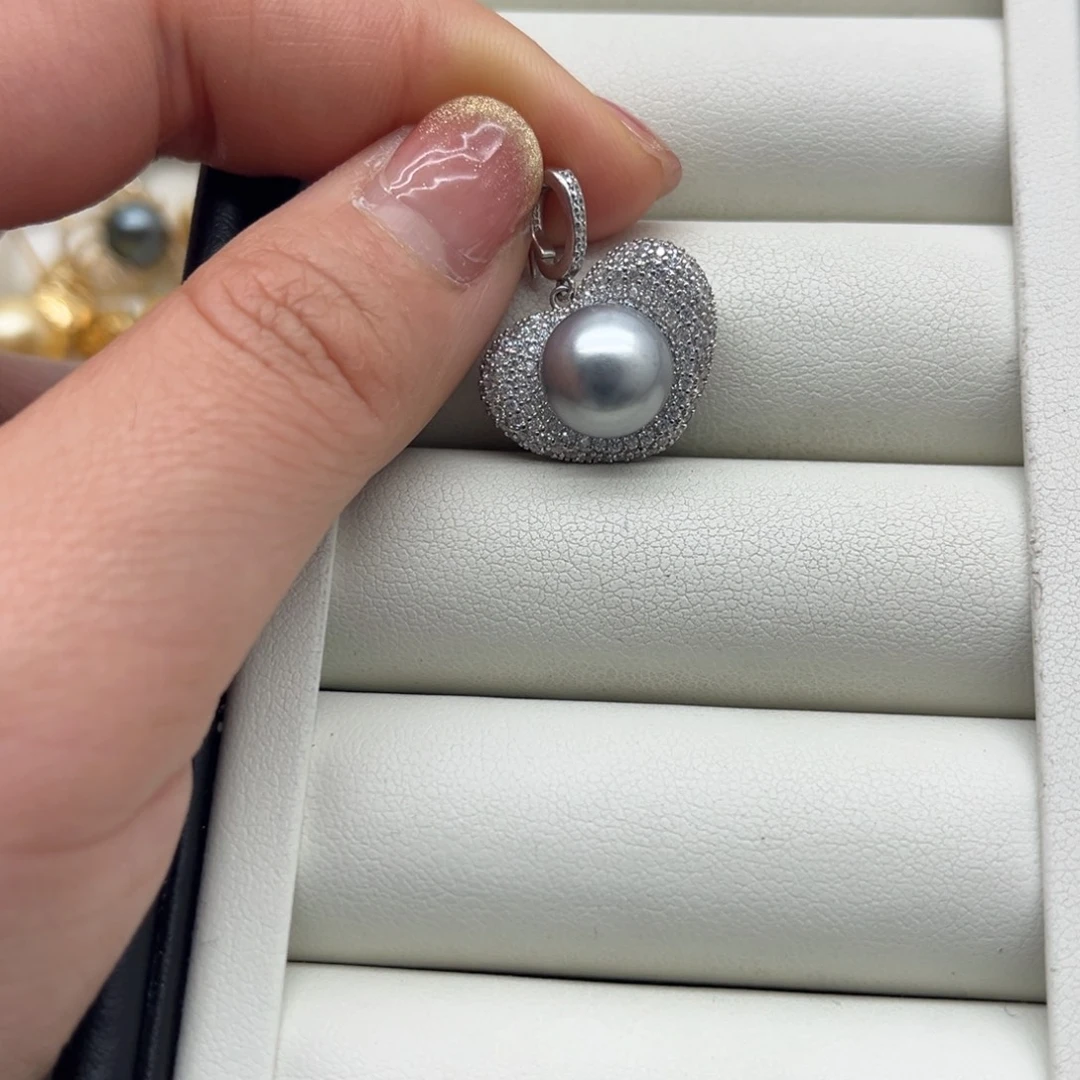 吊坠(不含链)银S925镶嵌海水珍珠