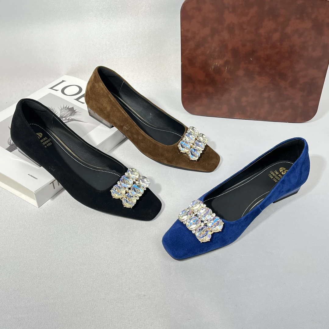 【XZZ】【2.5CM 】2025春季经典百搭羊猄皮方头女士单鞋