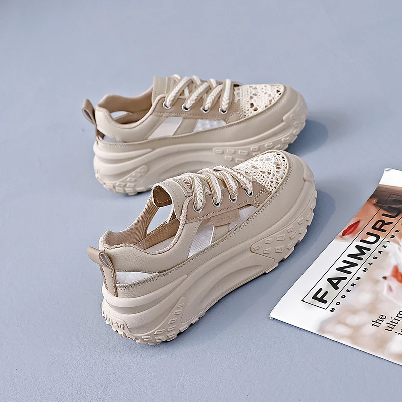 踩屎感网鞋2025新款夏季轻薄网面透气女鞋运动鞋镂空厚底不累脚