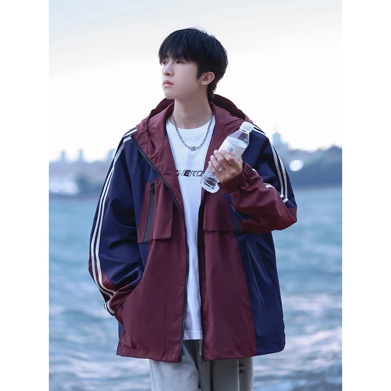 蕉下客青少年休闲百搭宽松运动服外套日系复古潮牌拼色冲锋衣夹克