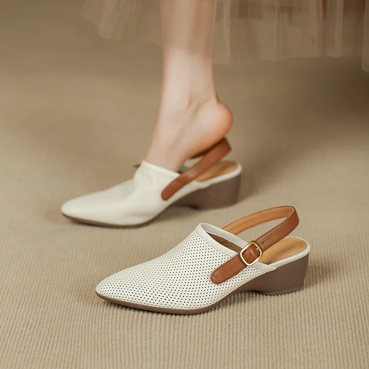 羊皮~4.5cm外穿女凉鞋舒适时尚洞洞鞋夏季真皮透气女鞋百搭软底鞋