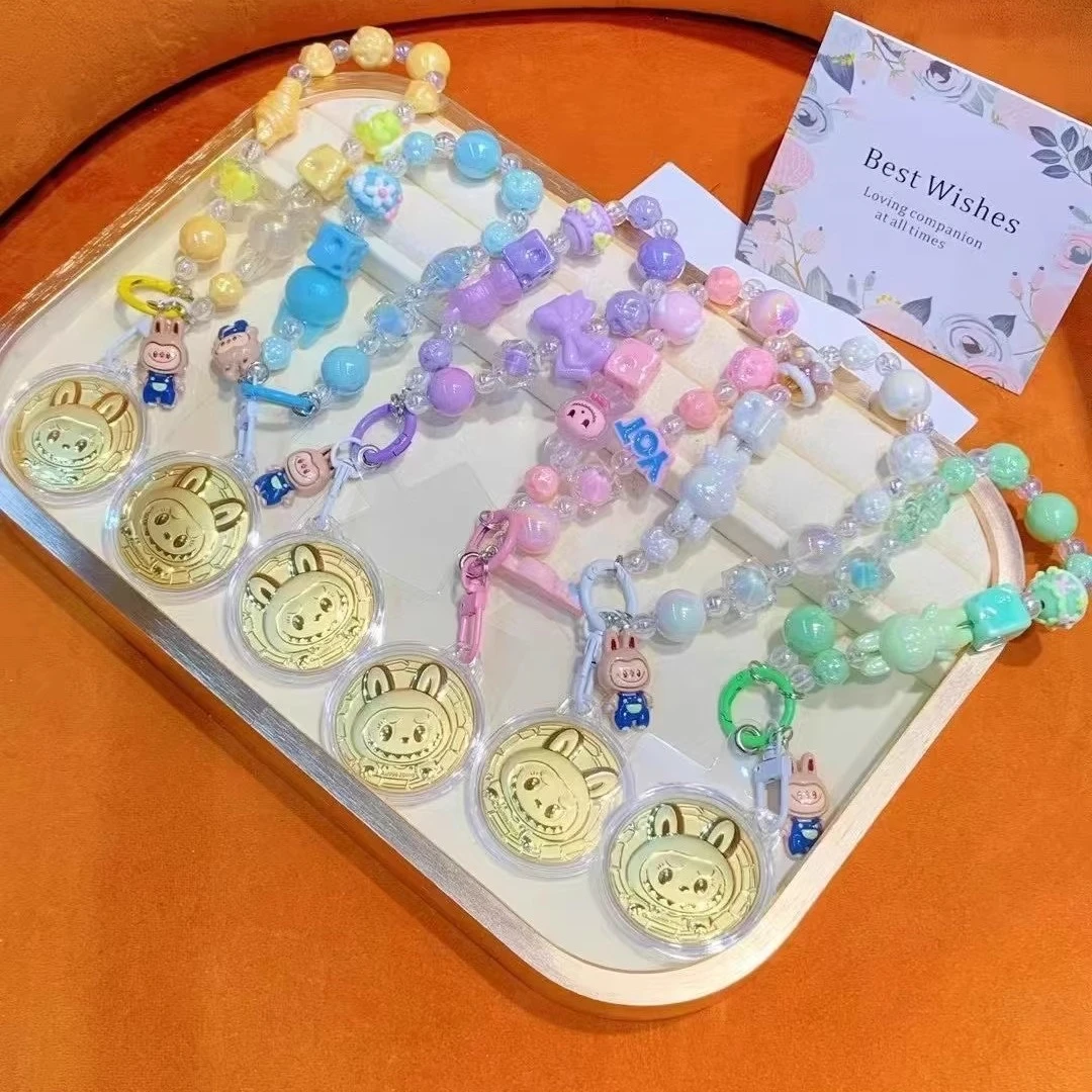 新款拉布布小饼手机挂件珠链女款手机链钥匙扣包包挂件送女友闺蜜