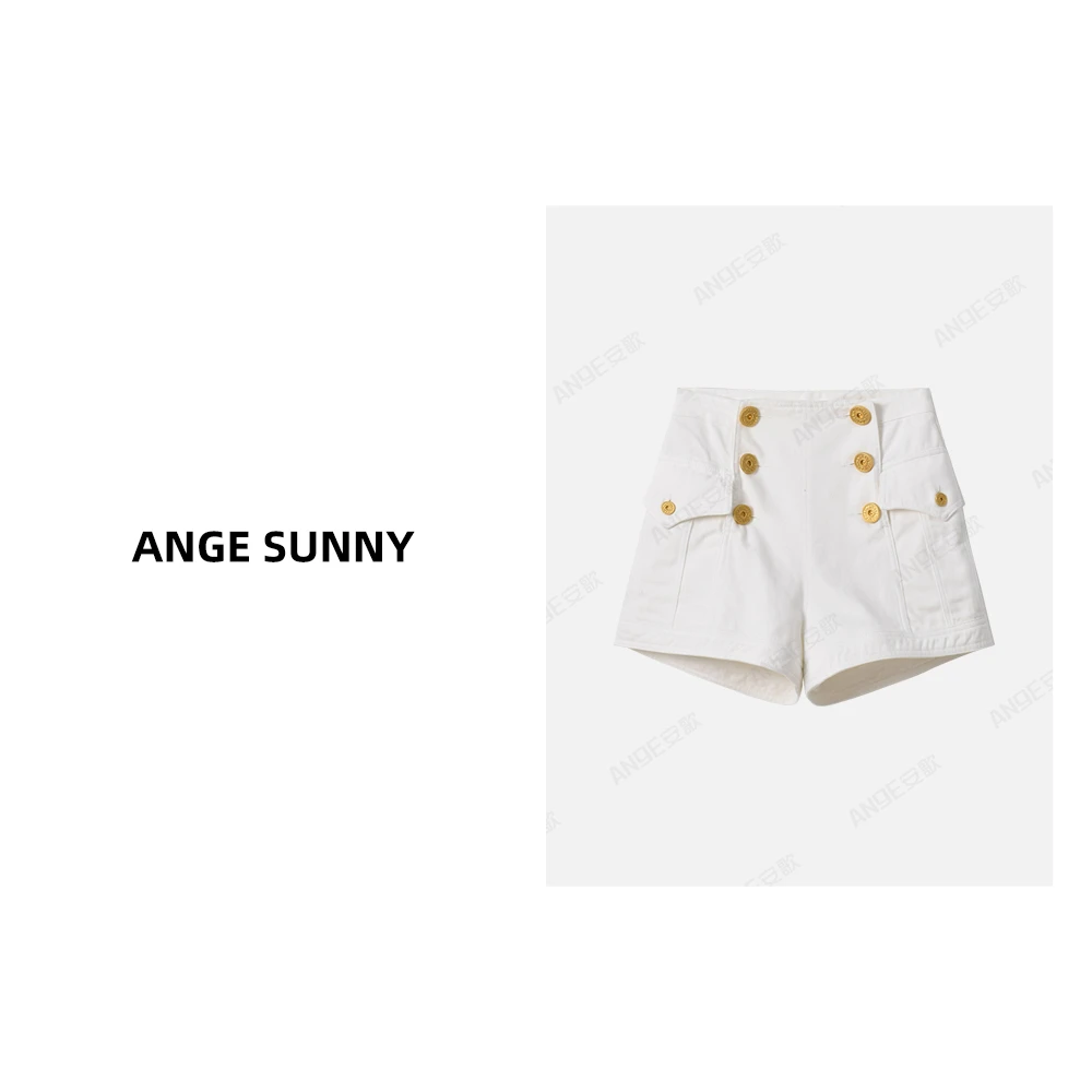ANGE SUNNY【王心凌同款  金币牛仔短裤】夏季新款金属纽扣设计短裤