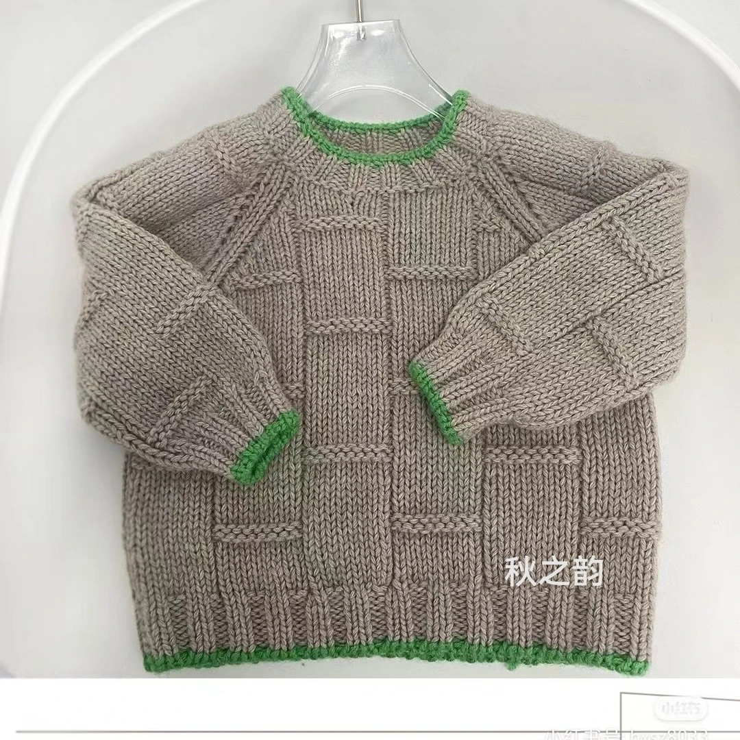 驼色配草绿套头羊绒衫材料包,不是成品哦