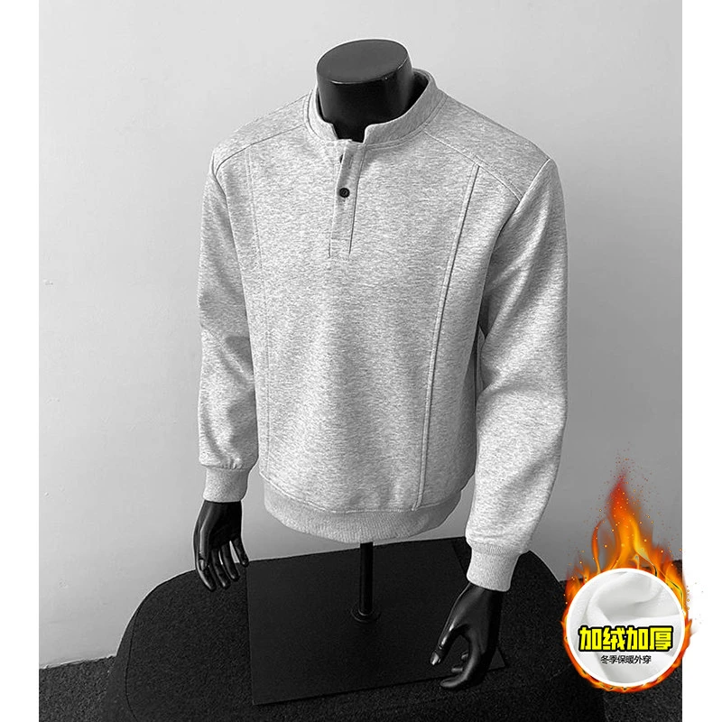 秋冬加绒美式潮牌高街重磅曼巴棉拼接cleanfit亨利领卫衣
