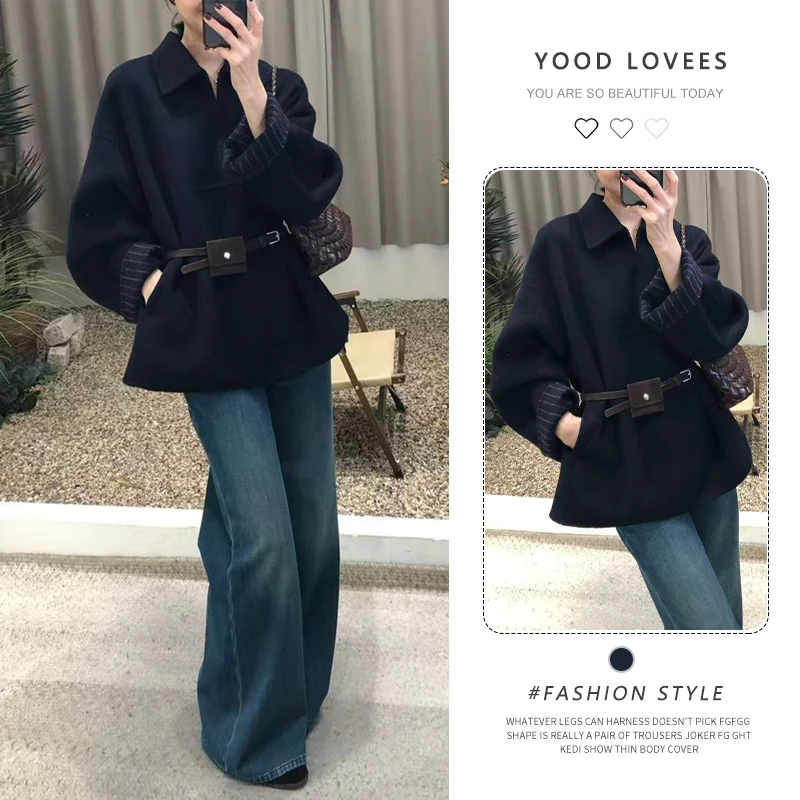 韩系简约时髦毛毛大衣休闲短外套2025冬新款气质通勤洋气翻领上衣