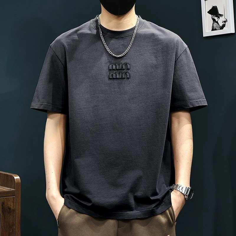 高端洗水纯棉男士短袖重磅t恤复古渐变夏季新款潮牌爆款休闲体恤