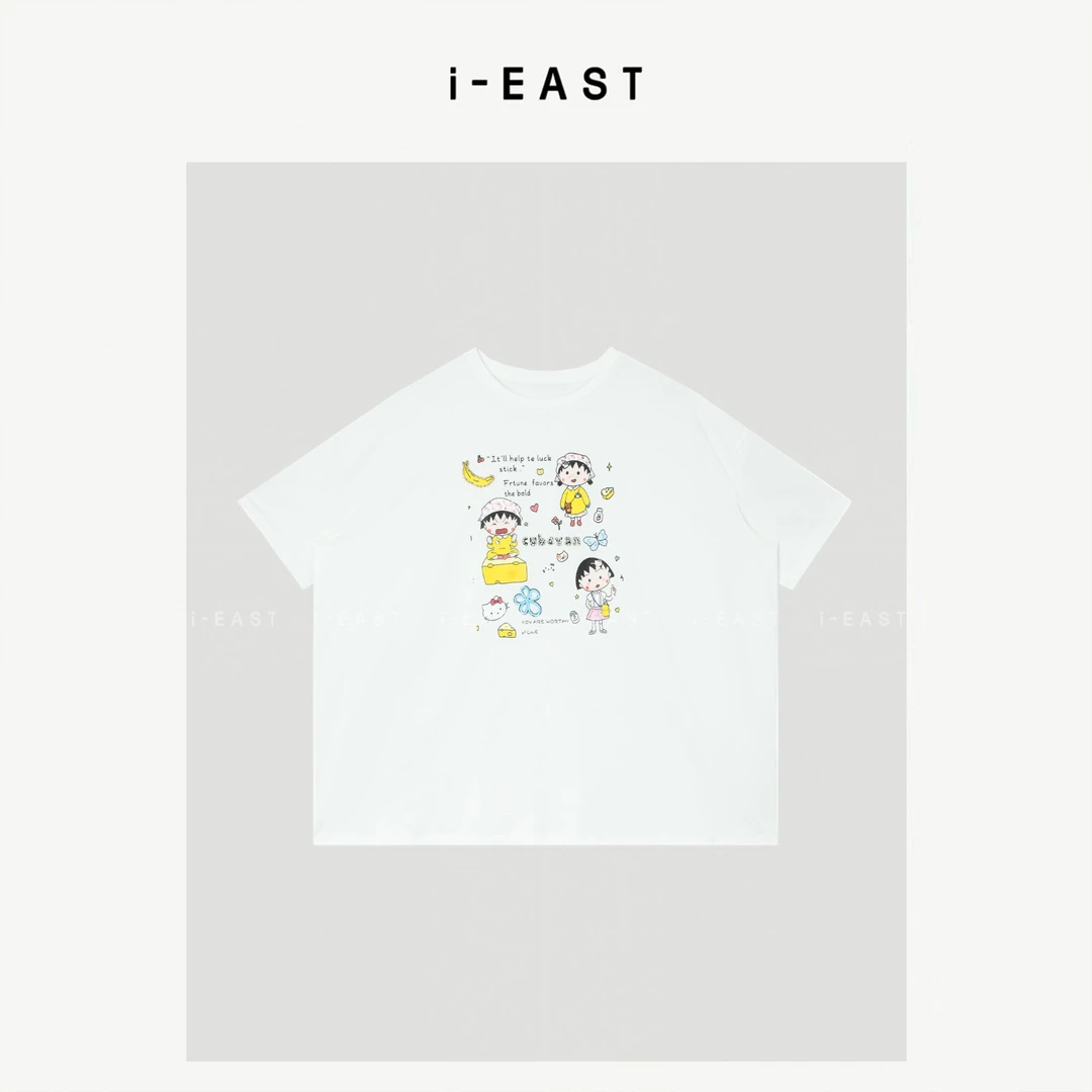 i-EAST 樱桃小丸子~趣味可爱卡通闪钻T恤上衣-5X SY8954