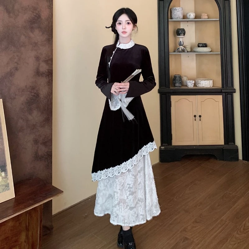 2025新款复古旗袍连衣裙春季大码显瘦收腰气质高级旗袍长裙子