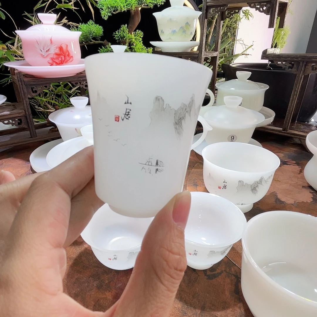 冰晶璞玉素烧薄胎水墨山居闻香杯