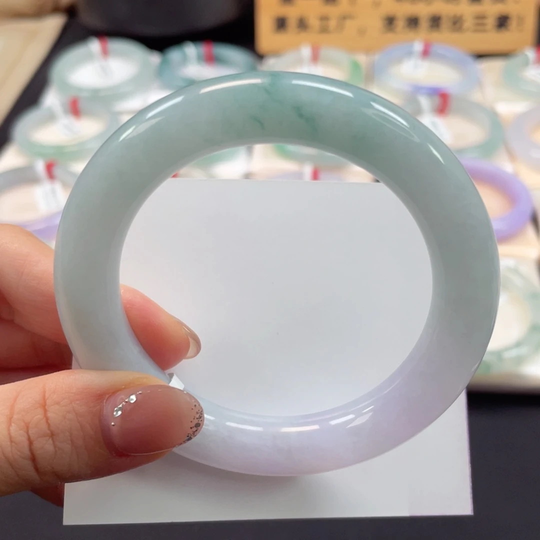 未镶嵌手镯翡翠15号胖圆条飘蓝花半山水