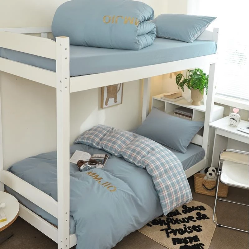 水洗棉刺绣全棉学生宿舍床上三件套纯棉纯色上下铺全棉三件套