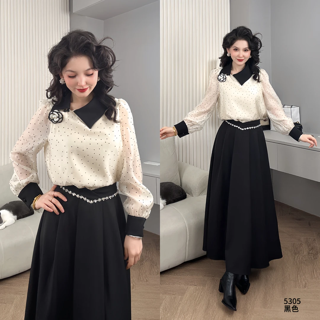 Saeda品牌女装套装波点衬衫轻奢高级感两件套YF5305