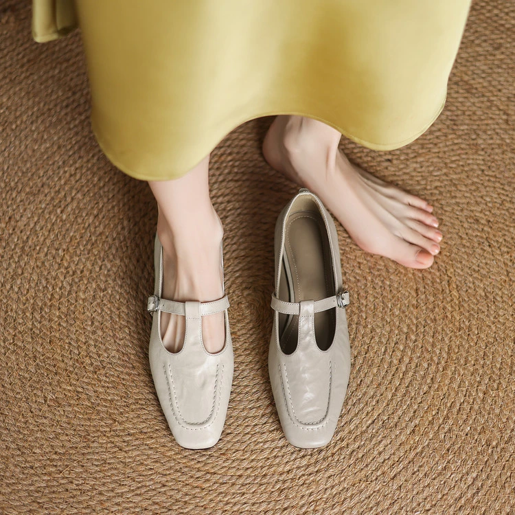 浅口玛丽珍鞋|34-41|2cm|春季真皮低跟单鞋女浅口软底温柔乐福鞋