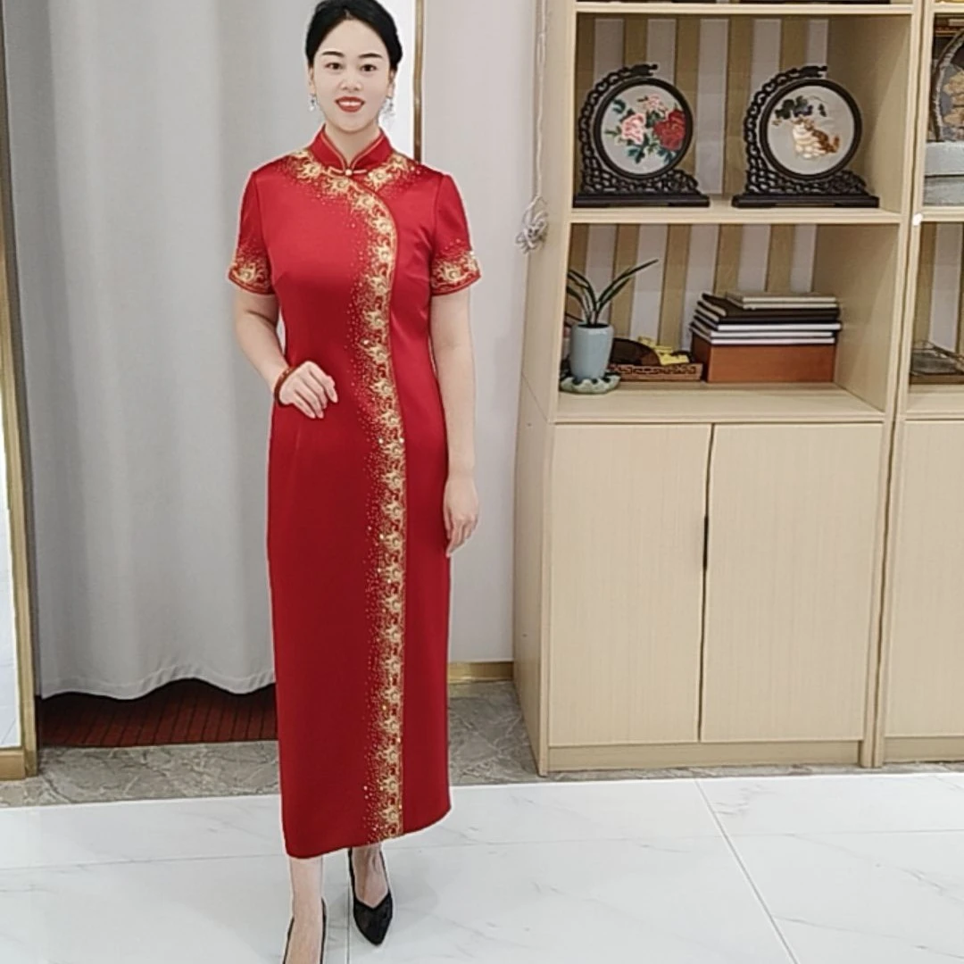 朱紫褕170381立领刺绣中式旗袍喜婆婆喜妈妈婚宴礼服
