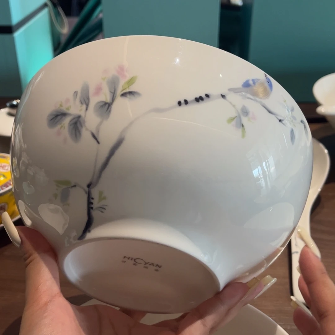 瓷片春风禾雀8寸大汤碗