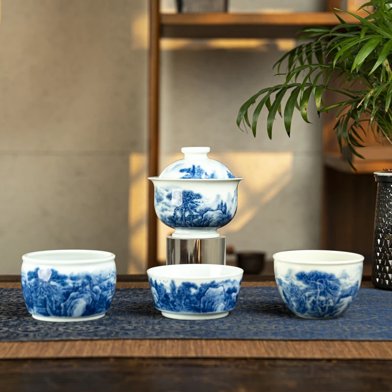 【景德镇陶瓷研究院】青花山水人家套组（mstz70）