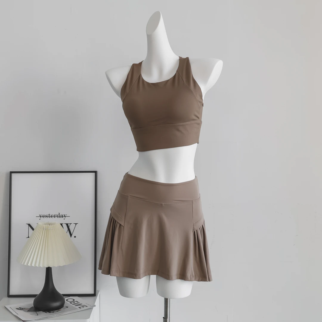 休闲运动套装显瘦速干网球服防震瑜伽服夏季时尚高腰防走光A字裙