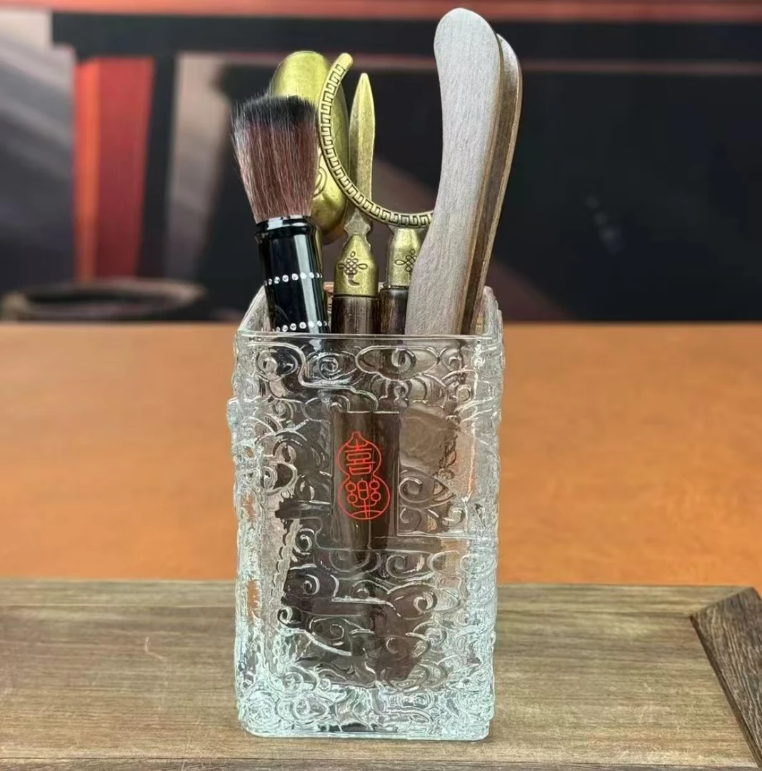 博艺茶具水晶玻璃-祥云浮雕-茶道筒+5君子3193