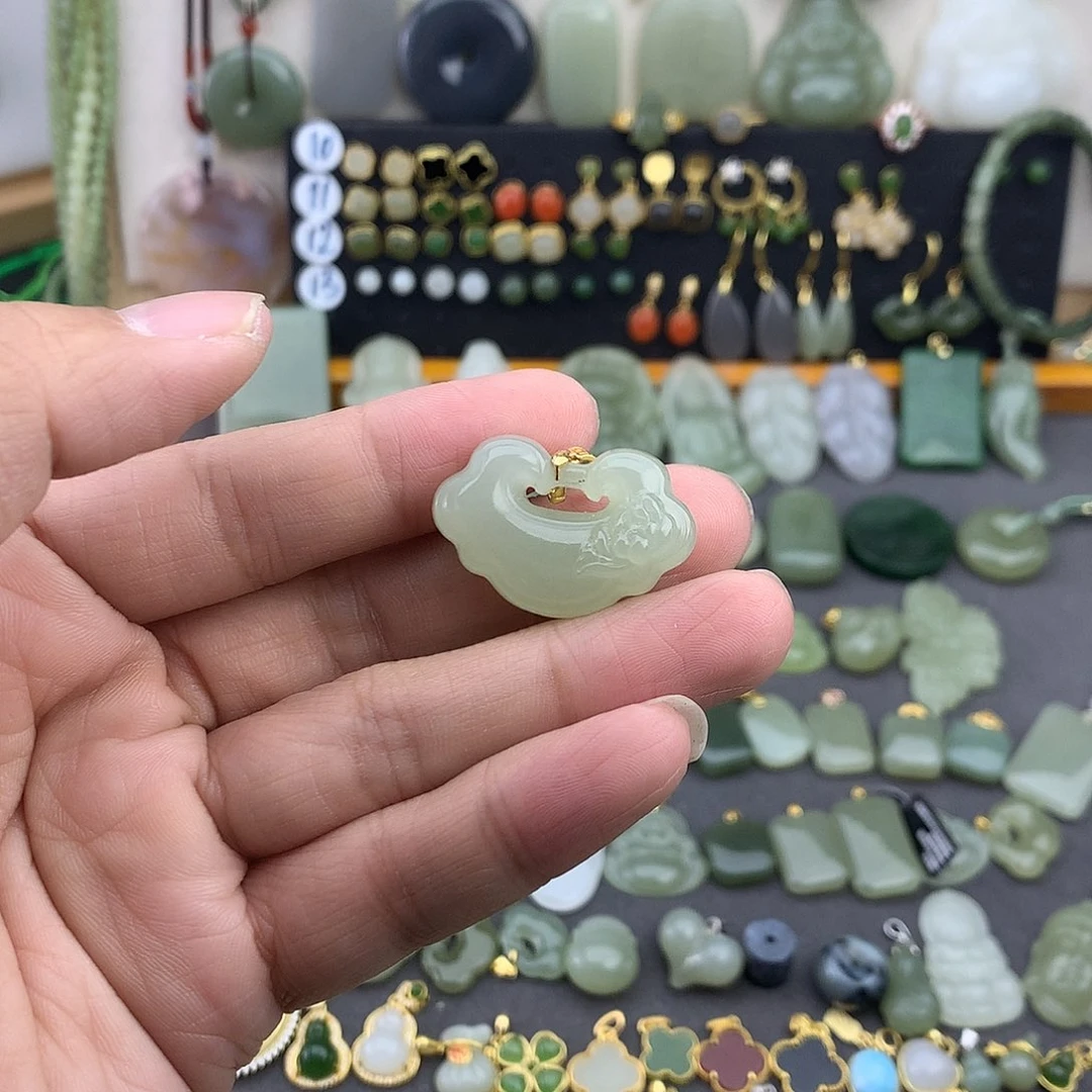 和田玉银S925镶嵌吊坠(不含链)