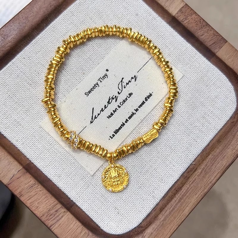 瑞诺黄财神盘缠手链女新款999足金纳福碎金子手串礼物送女友