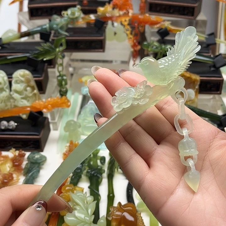 蛇纹石玉岫玉发簪未镶嵌蓓*