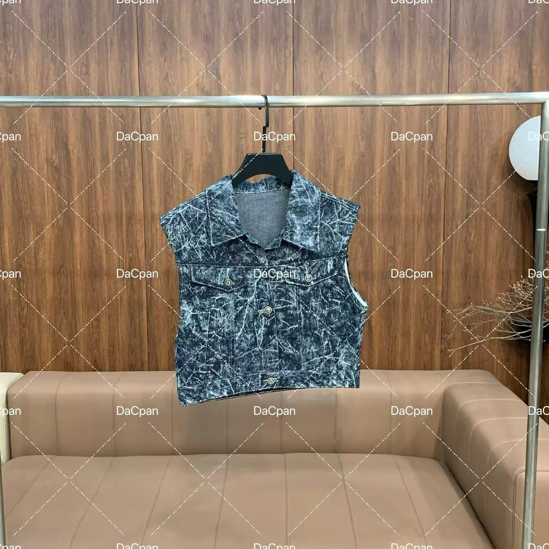 DACPAN-“扎染经典”树枝纹烫钻牛仔马甲 2025/盼·PP 8067