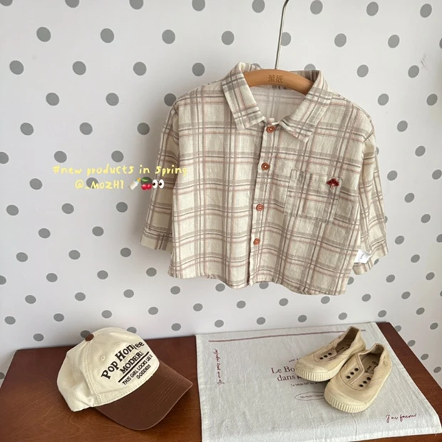 51210-MZ蘑菇格子儿童衬衫