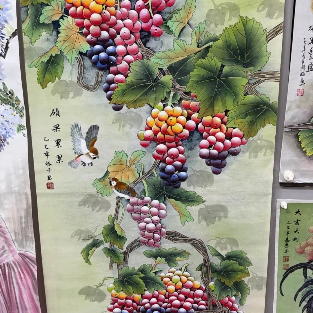 打***腿国画尺寸70X138手绘作品