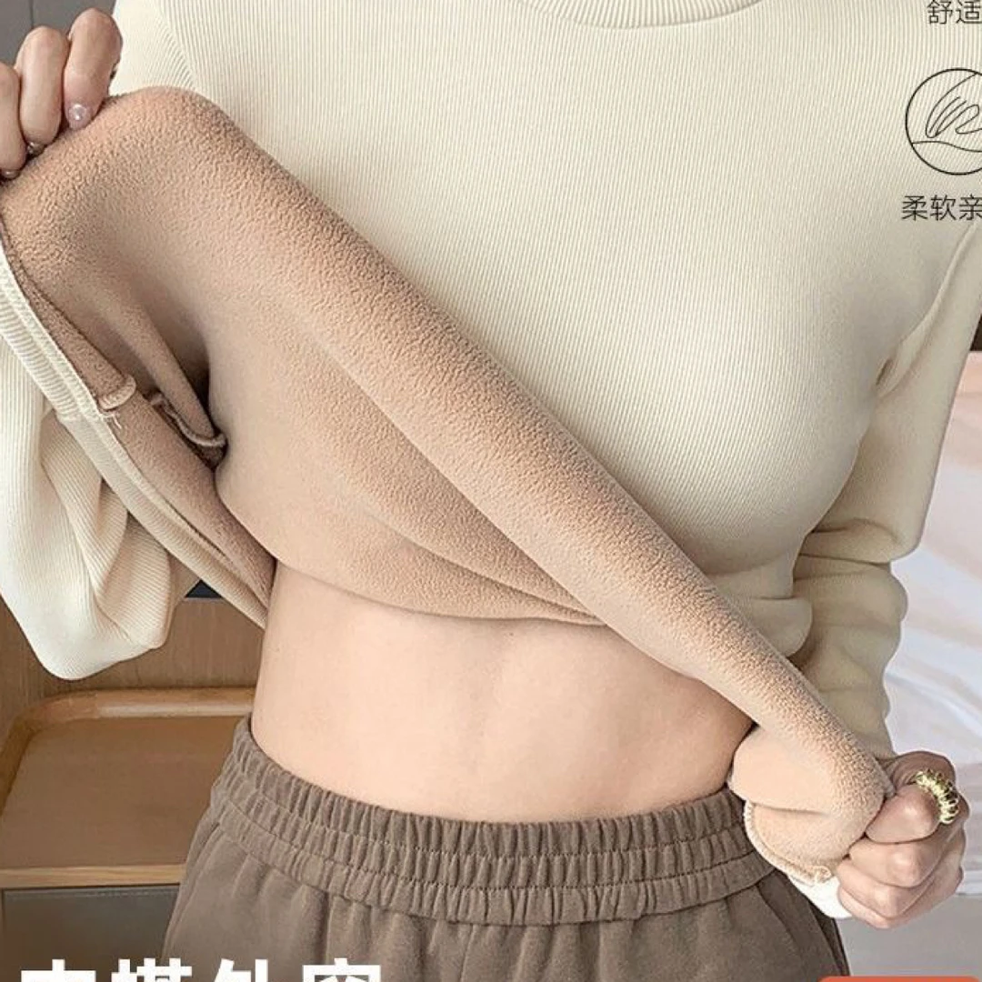 8005加厚长袖过冬女士保暖螺纹T恤半高领加绒