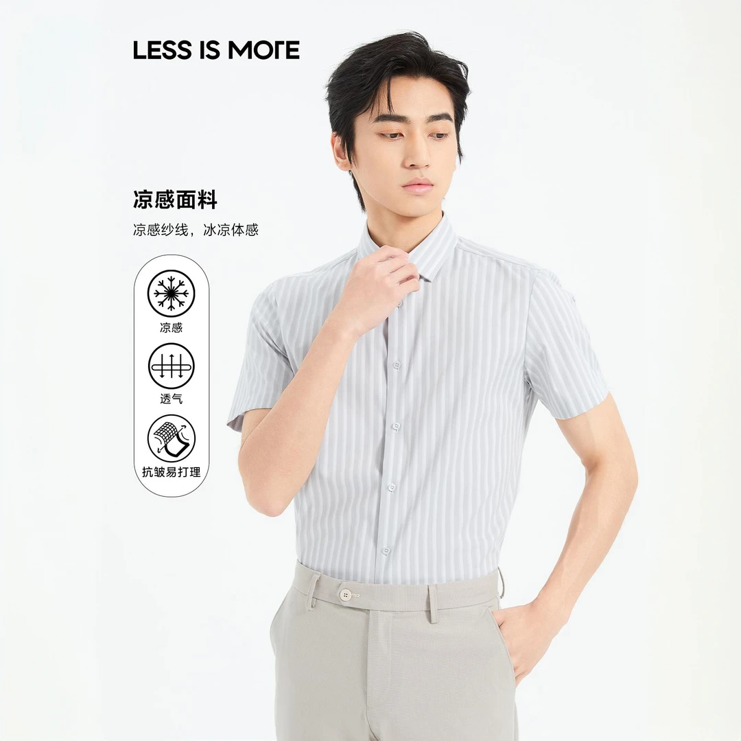 利郎【夏季凉感】青年高阶竖条纹正统短衬商务 005