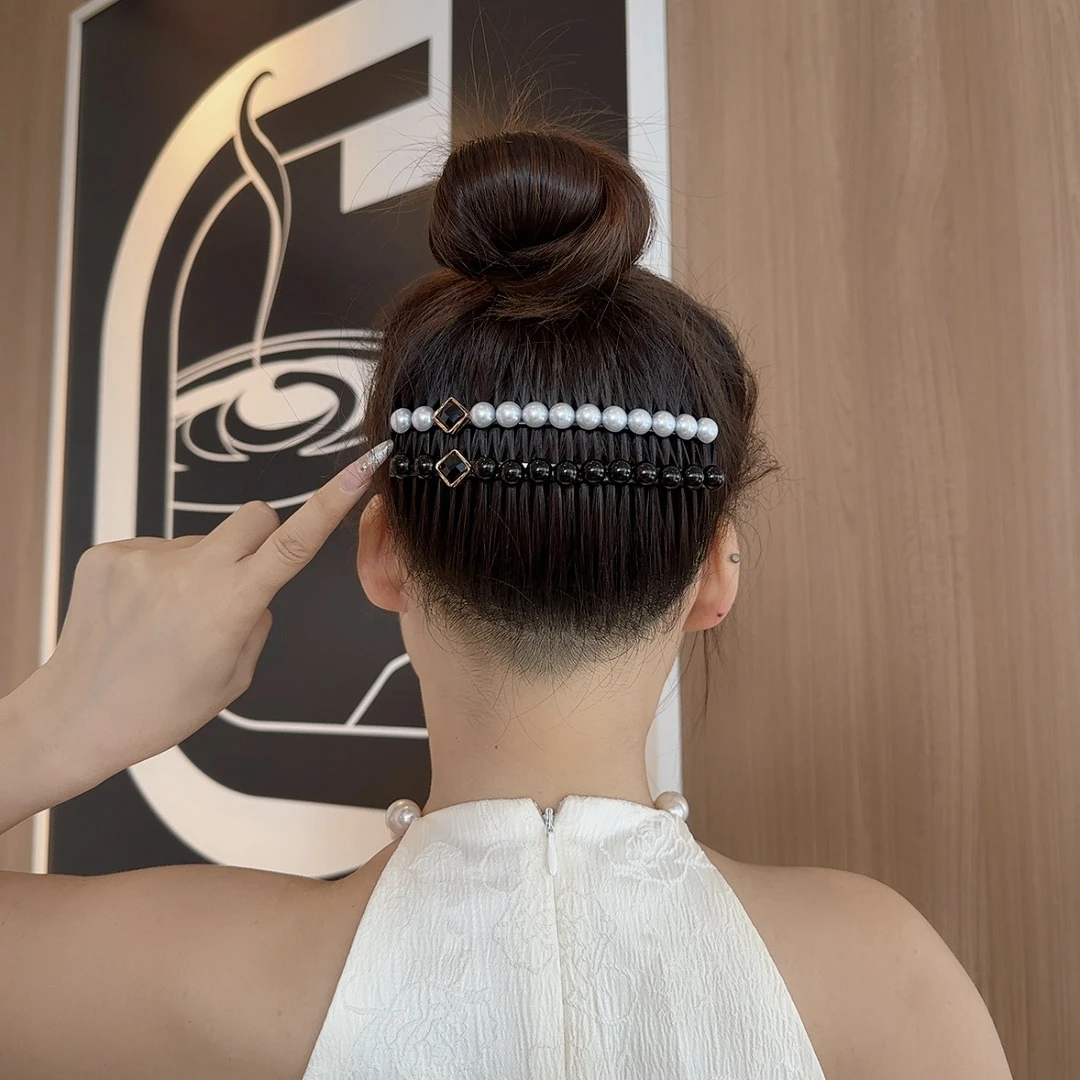 时尚碎花神器百搭加长款24齿珠珠碎发倒插梳刘海黑色发卡
