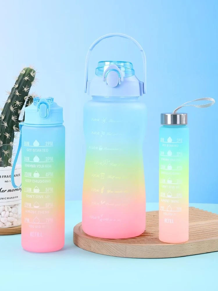 【水杯三兄弟】大容量便携磨砂刻度塑料杯个性3套吸管杯