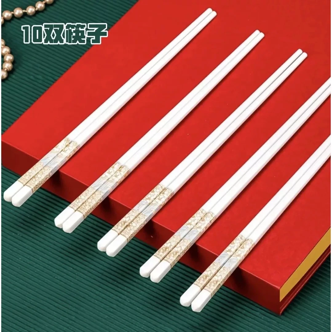 时光漫步陶瓷筷子10双+同款饭勺耐高温防滑防潮高档家用陶瓷餐具