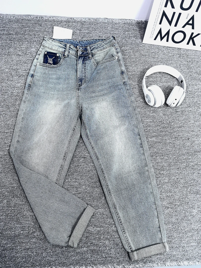 四季通用直筒裤夏季连体裤牛仔裤破洞