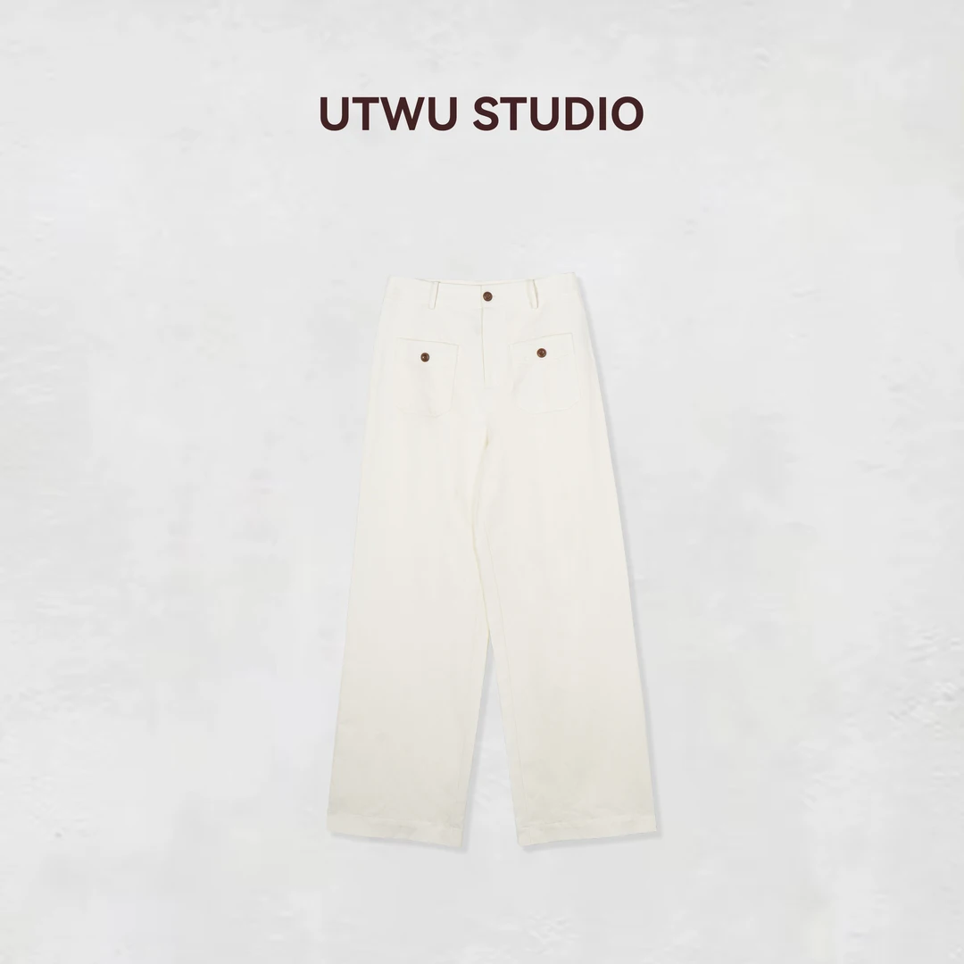 UTWU小敏「双口袋麻牛」夏季棉麻混纺纽扣双口袋老钱直筒裤S25N1011