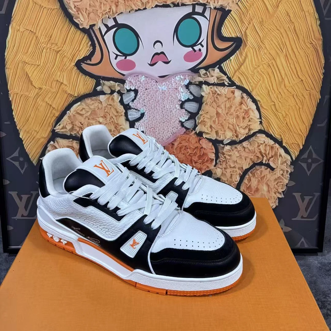 未使用 LouisVuitton/路易威登 藤原浩联名黑白橙拼色trainer板鞋