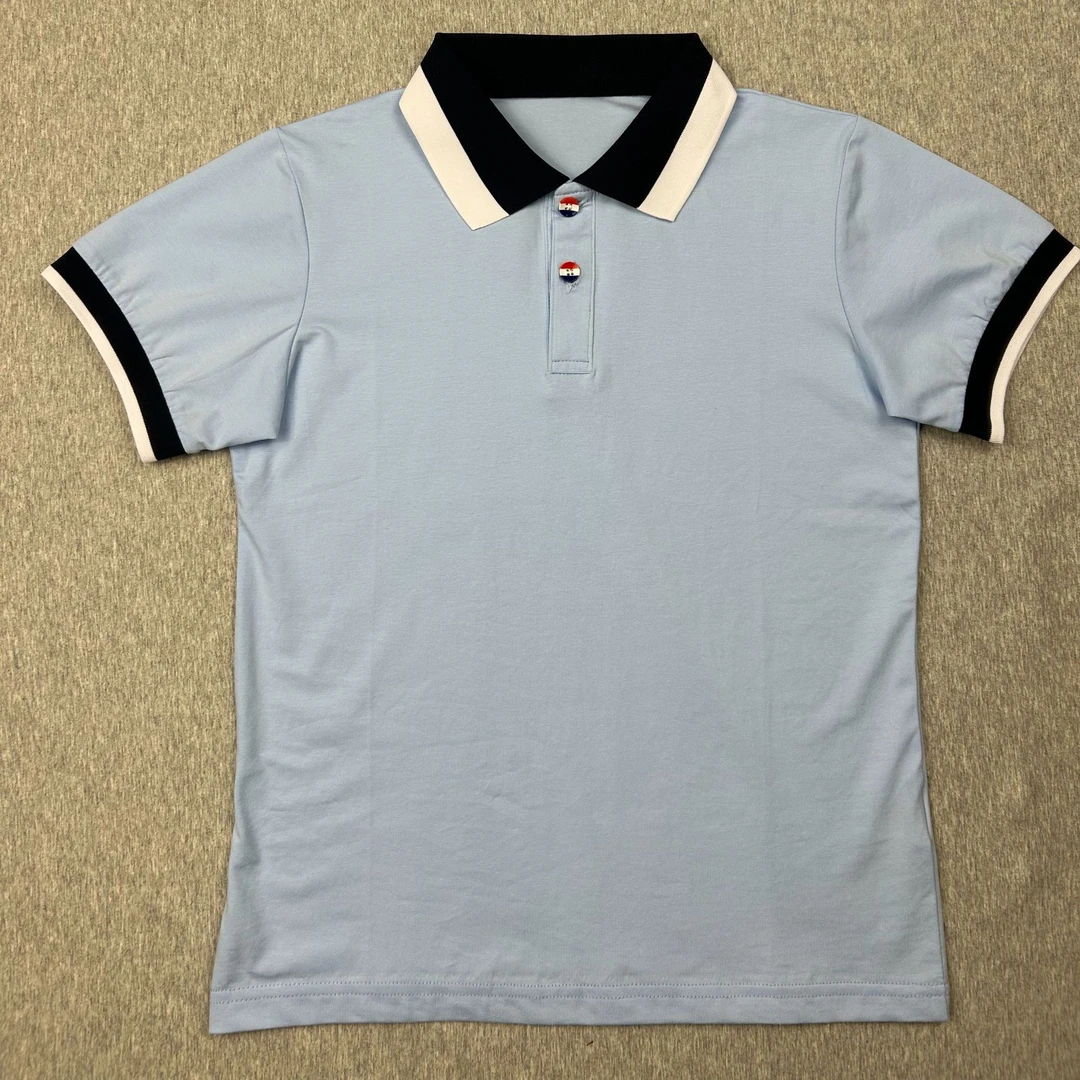 夏季男女高级中小学生宽松休闲袖蓝色翻领短T袖校服学院短袖半袖