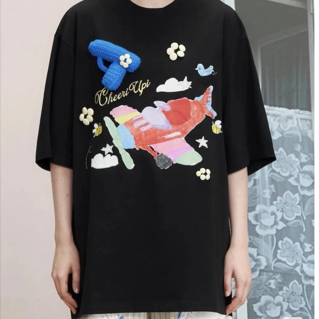 C UP 25SS春夏新款儿时的玩具箱立体钩针短袖T恤夏季宽松半袖T恤