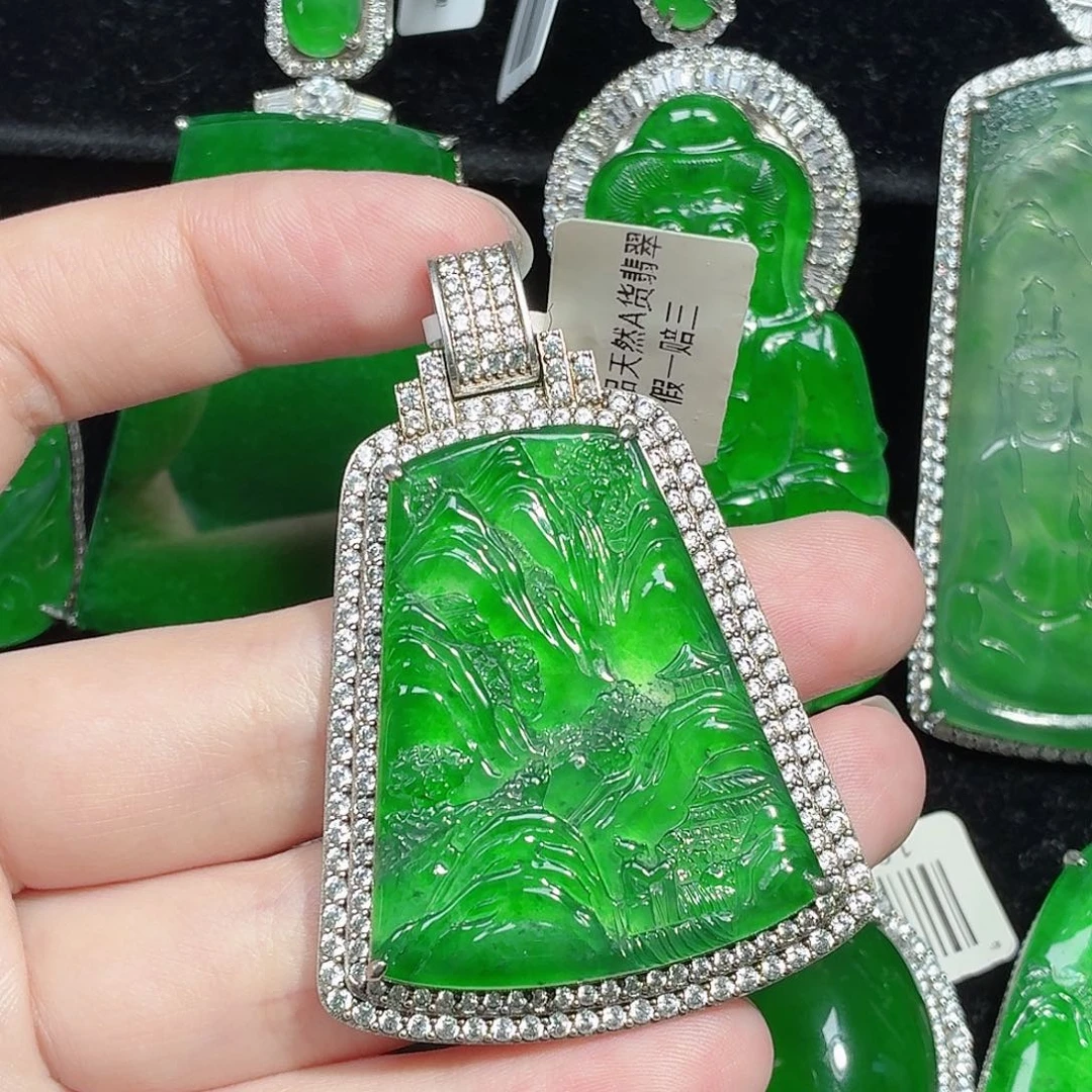 翡翠银S925镶嵌颈饰天然A货翡翠